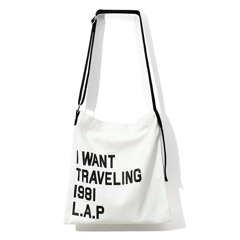 Women Letter Canvas Handbag Casual Travel Tote Shoulder Bag