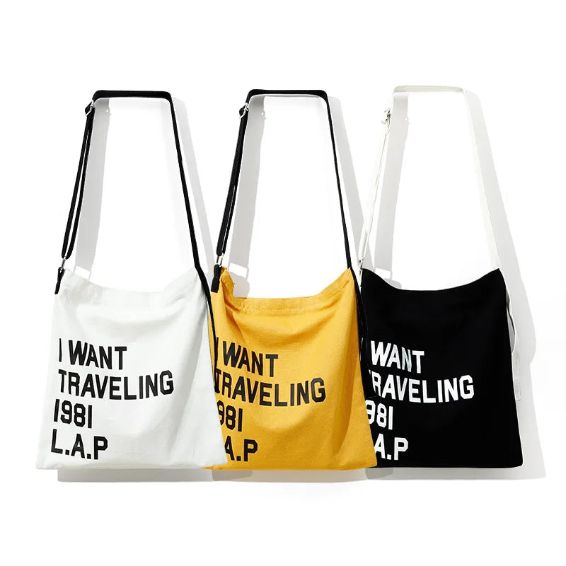 Women Letter Canvas Handbag Casual Travel Tote Shoulder Bag