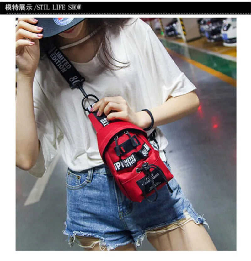 Women Letter Pattern Chest Bag Lady Nylon Handbag Style
