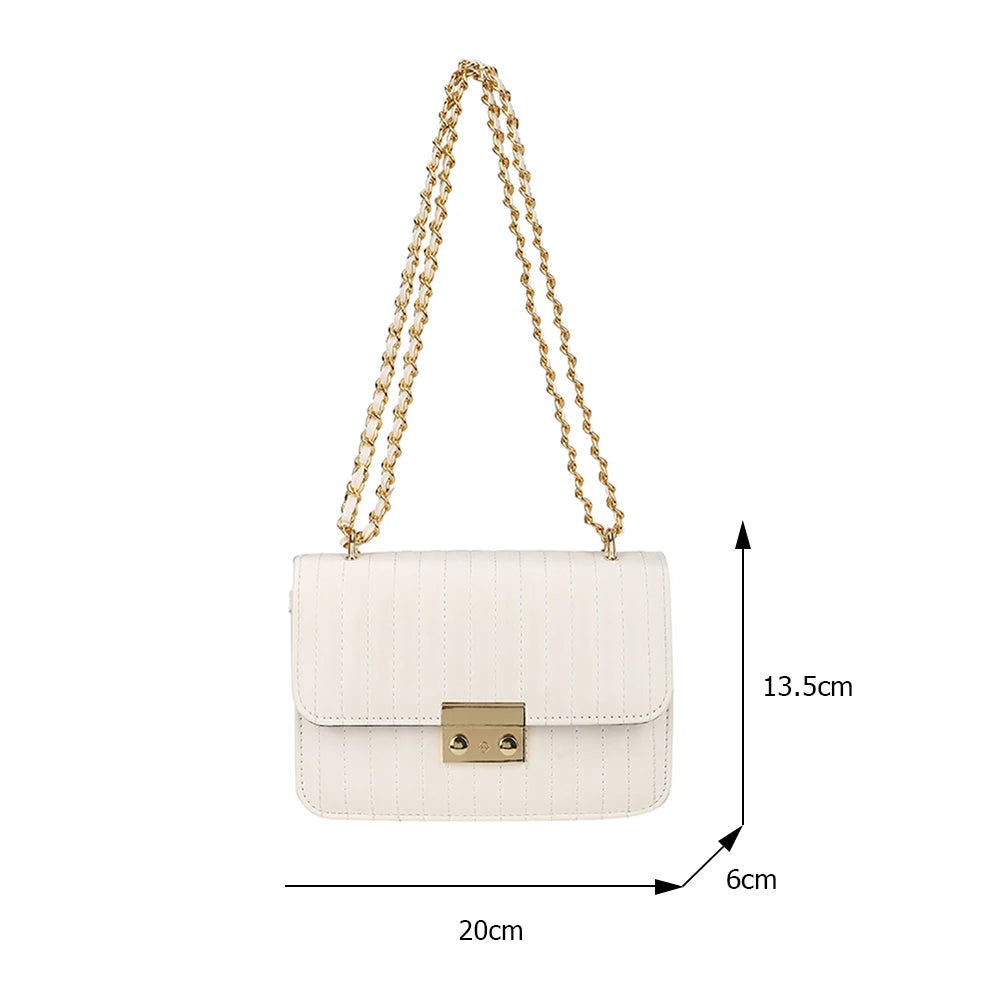 Women Lines Embroidery PU Leather Crossbody Shoulder Bags Solid Casual Chain