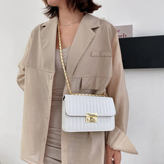 Women Lines Embroidery PU Leather Crossbody Shoulder Bags Solid Casual Chain