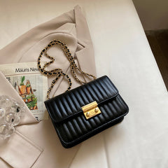 Women Lines Embroidery PU Leather Crossbody Shoulder Bags Solid Casual Chain