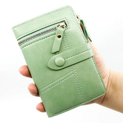 Women Matte Short Wallet PU Leather Zipper Hasp Frosted Ladies Purses