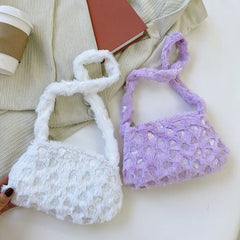 Women Messenger Bag Soft Fur Contrast Autumn Travel Handbag