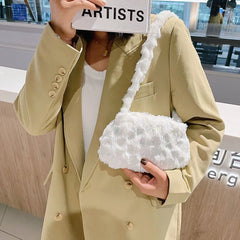 Women Messenger Bag Soft Fur Contrast Autumn Travel Handbag
