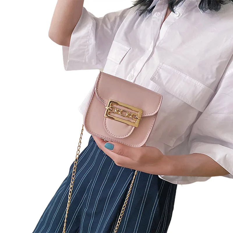 Women Mini Bag Solid Crossbody Bag PU Leather Small Square Chain Shoulder Bags