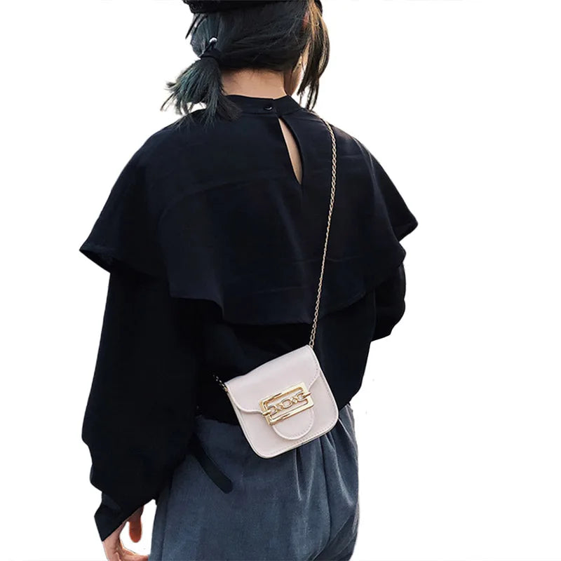 Women Mini Bag Solid Crossbody Bag PU Leather Small Square Chain Shoulder Bags