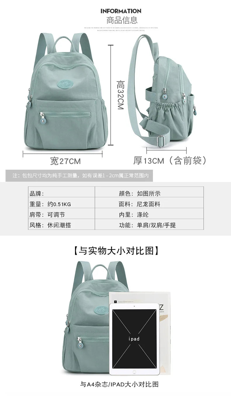 Women Nylon Casual Backpacks Shoulder Tote Handbags for Travelling Sports
