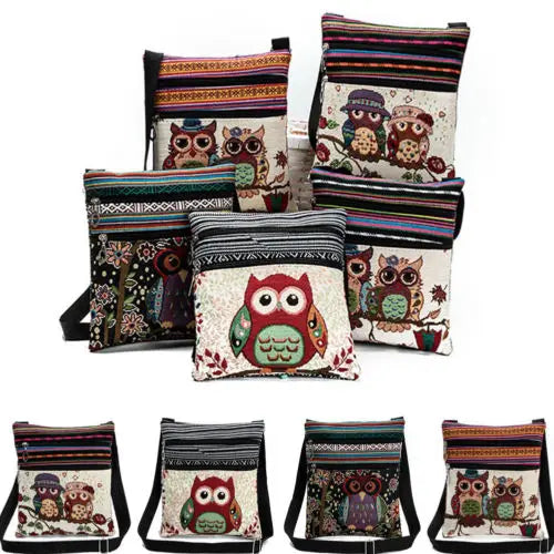 Women Owl Print Cross Body Purse Satchel Messenger Shoulder Bag