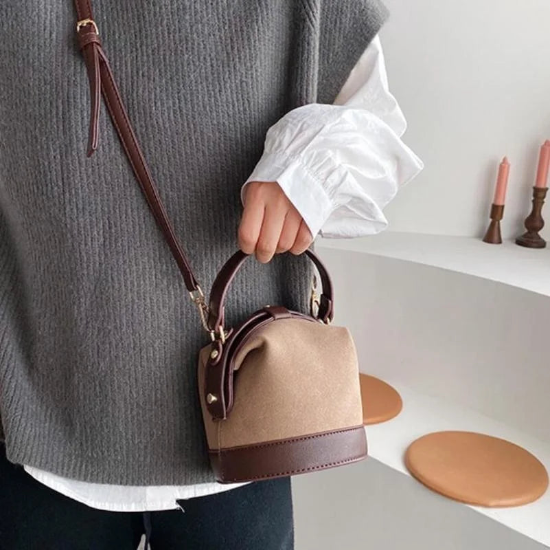 Women PU Leather Crossbody Bucket Bag Casual Mini Shoulder Messenger Handbag