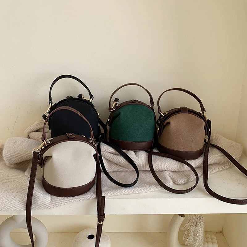 Women PU Leather Crossbody Bucket Bag Casual Mini Shoulder Messenger Handbag