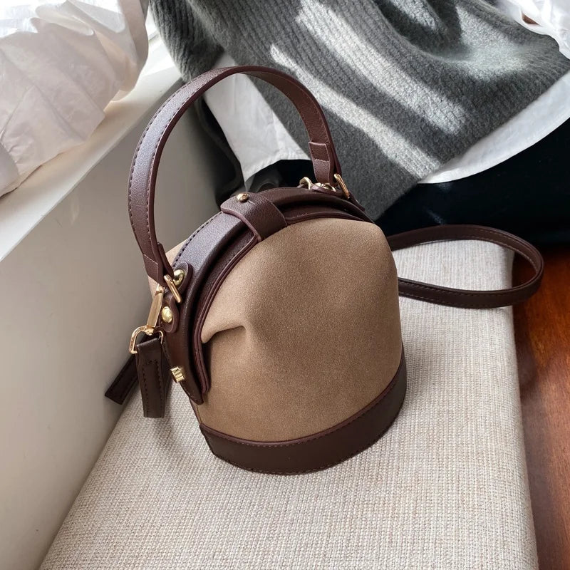 Women PU Leather Crossbody Bucket Bag Casual Mini Shoulder Messenger Handbag