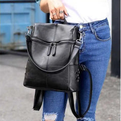 Women PU Leather Handbag Shoulder Bags Student Solid School Backpack