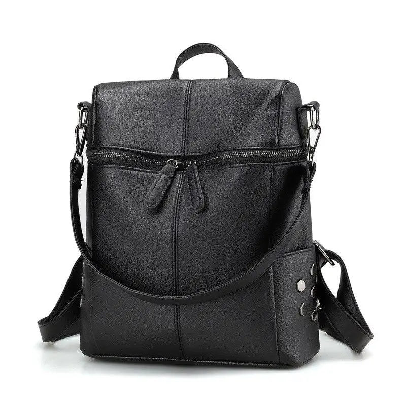 Women PU Leather Handbag Shoulder Bags Student Solid School Backpack