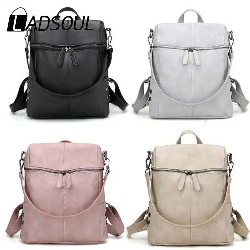 Women PU Leather Handbag Shoulder Bags Student Solid School Backpack