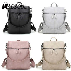 Women PU Leather Handbag Shoulder Bags Student Solid School Backpack