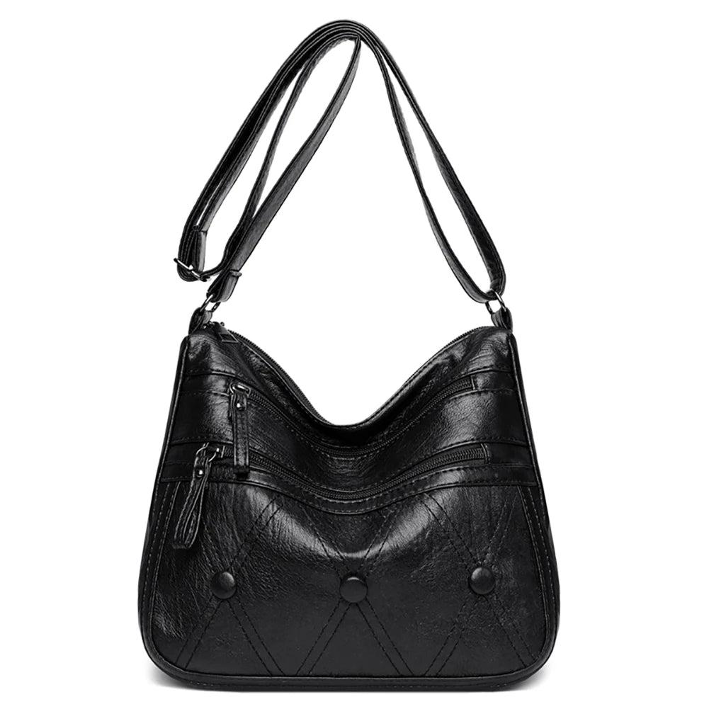 Women PU Leather Shoulder Bag Retro Crossbody Bags Zipper Messenger Bag