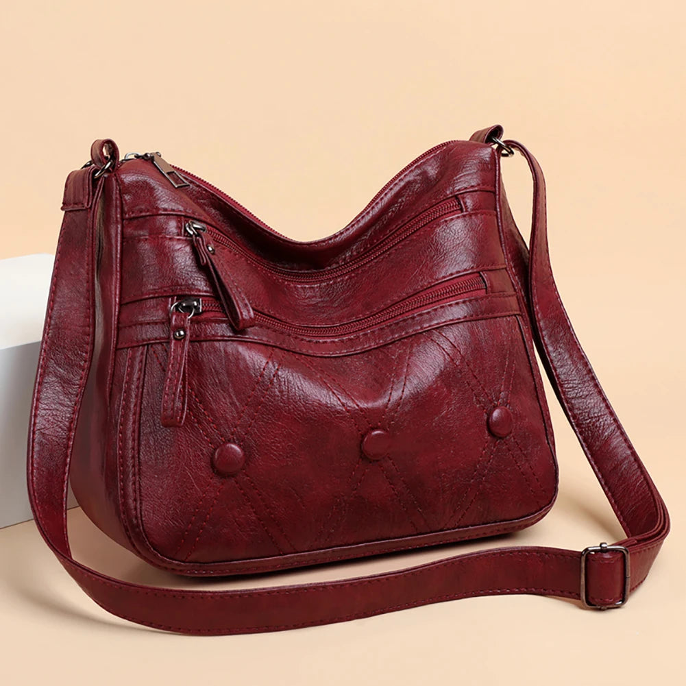 Women PU Leather Shoulder Bag Retro Crossbody Bags Zipper Messenger Bag