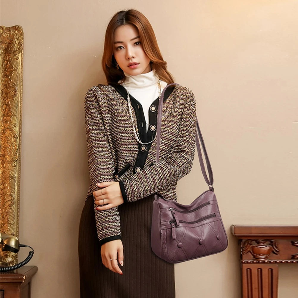 Women PU Leather Shoulder Bag Retro Crossbody Bags Zipper Messenger Bag