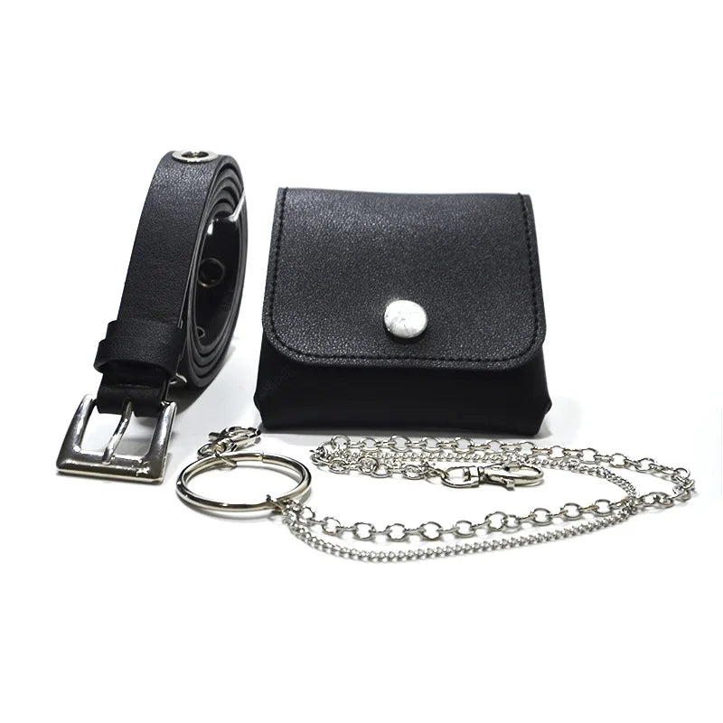 Women PU Fanny Pack Phone Chain Bag Casual Pack Female Purse Black