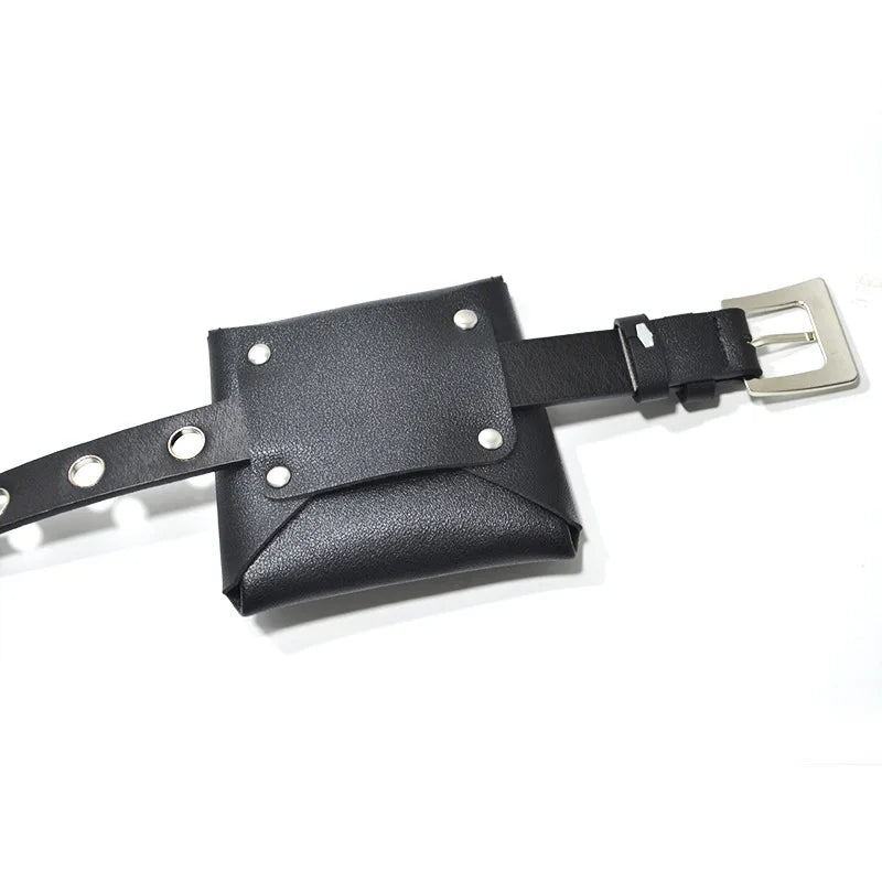 Women PU Fanny Pack Phone Chain Bag Casual Pack Female Purse Black