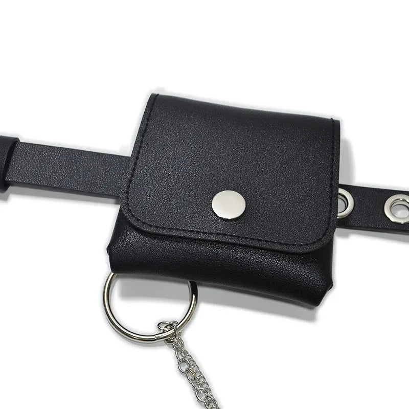 Women PU Fanny Pack Phone Chain Bag Casual Pack Female Purse Black