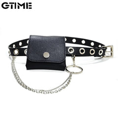 Women PU Fanny Pack Phone Chain Bag Casual Pack Female Purse Black