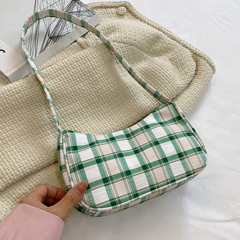 Women Plaid Pattern Printing Shoulder Underarm Bags Casual Cloth Handbags