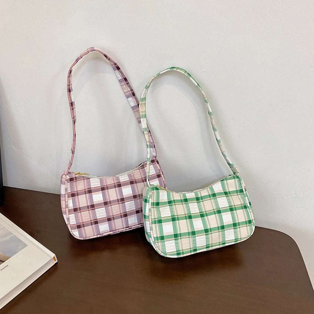 Women Plaid Pattern Printing Shoulder Underarm Bags Casual Cloth Handbags