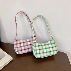 Women Plaid Pattern Printing Shoulder Underarm Bags Casual Cloth Handbags