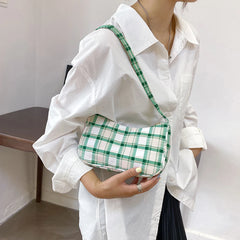 Women Plaid Pattern Printing Shoulder Underarm Bags Casual Cloth Handbags