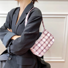 Women Plaid Pattern Printing Shoulder Underarm Bags Casual Cloth Handbags