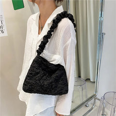 Women Pleated Shoulder Bag Solid Shopping Underarm Bags Casual Young Ladies