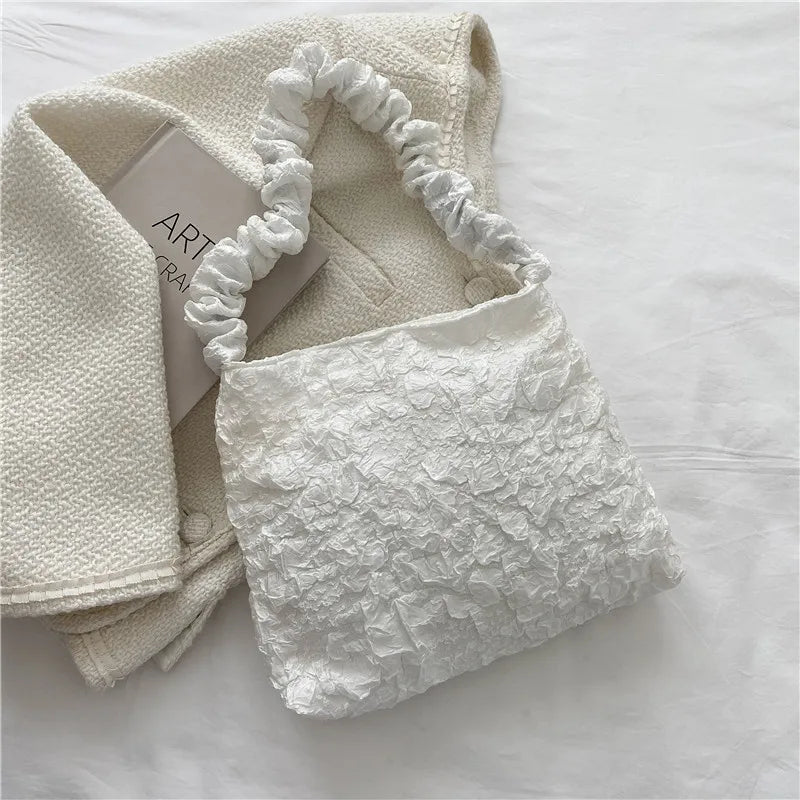 Women Pleated Shoulder Bag Solid Shopping Underarm Bags Casual Young Ladies