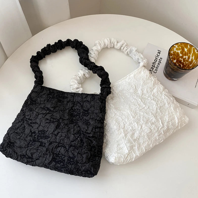 Women Pleated Shoulder Bag Solid Shopping Underarm Bags Casual Young Ladies