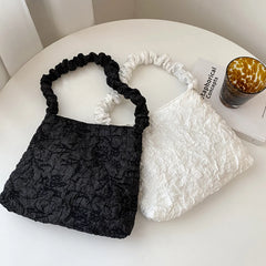 Women Pleated Shoulder Bag Solid Shopping Underarm Bags Casual Young Ladies