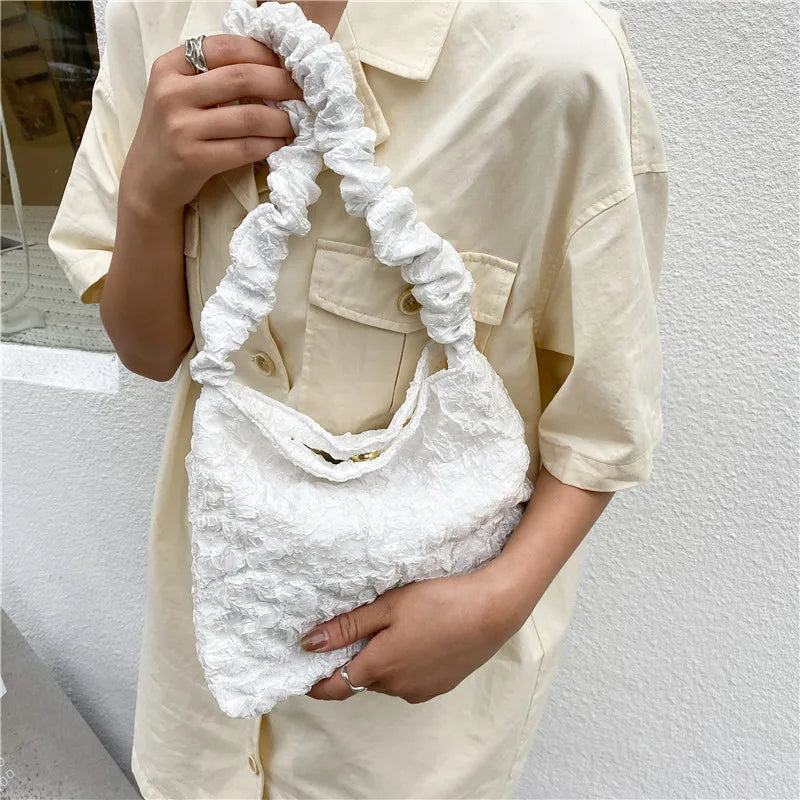Women Pleated Shoulder Bag Solid Shopping Underarm Bags Casual Young Ladies