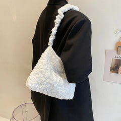Women Pleated Shoulder Bag Solid Shopping Underarm Bags Casual Young Ladies