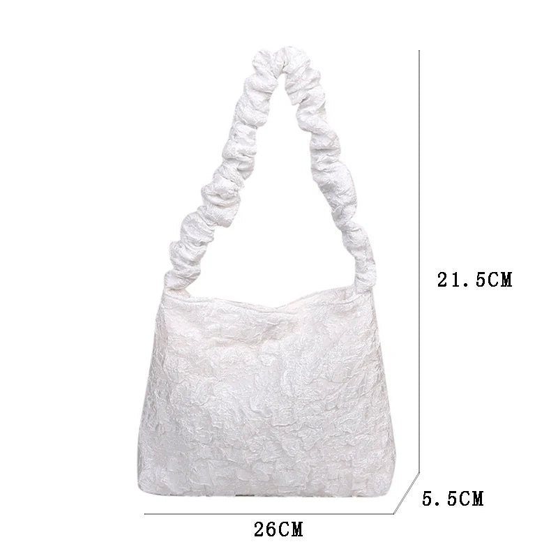 Women Pleated Shoulder Bag Solid Shopping Underarm Bags Casual Young Ladies