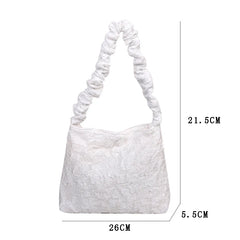 Women Pleated Shoulder Bag Solid Shopping Underarm Bags Casual Young Ladies