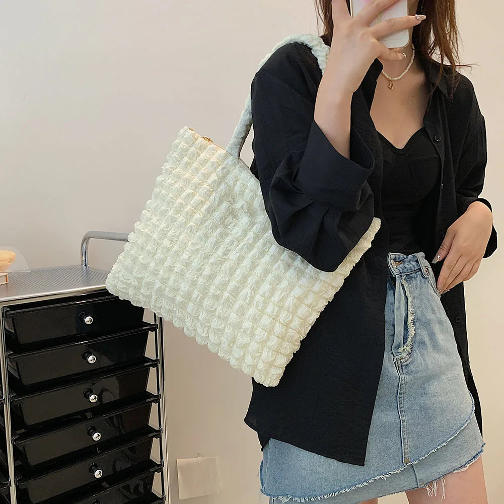Women Pleated Handbags Solid Handbag Portable Bag Large Capacity