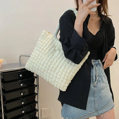 Women Pleated Handbags Solid Handbag Portable Bag Large Capacity