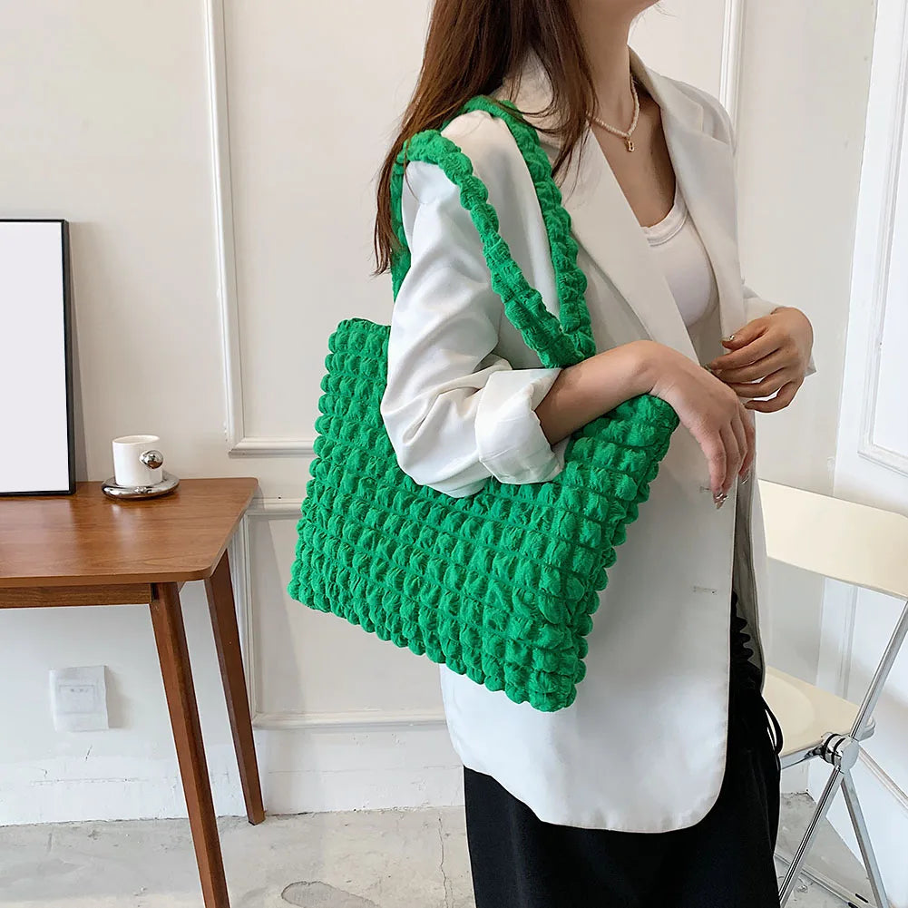 Women Pleated Handbags Solid Handbag Portable Bag Large Capacity