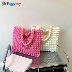 Women Pleated Handbags Solid Handbag Portable Bag Large Capacity