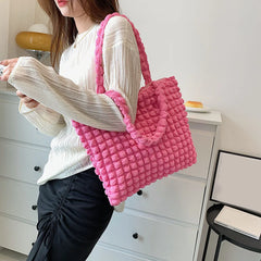 Women Pleated Handbags Solid Handbag Portable Bag Large Capacity