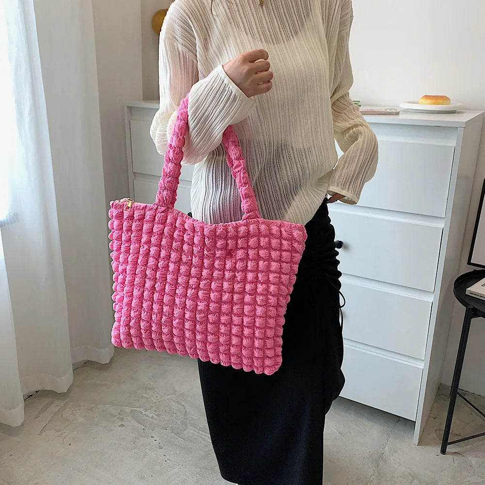 Women Pleated Handbags Solid Handbag Portable Bag Large Capacity