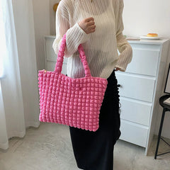 Women Pleated Handbags Solid Handbag Portable Bag Large Capacity
