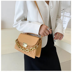 Women Rhomboid Fold Texture Shoulder Bags Metal Chain Messenger Bag