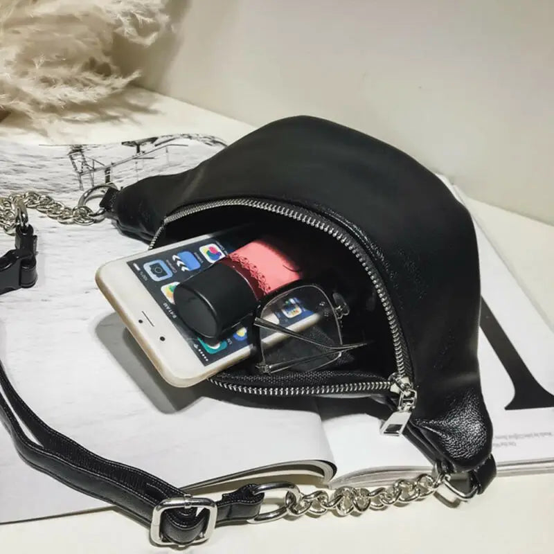 Women Solid PU Leather Waist Pack Money Mobilephone Wallet Pouch