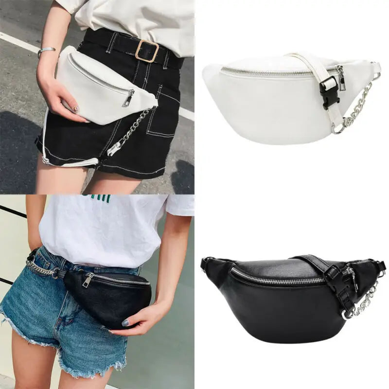 Women Solid PU Leather Waist Pack Money Mobilephone Wallet Pouch